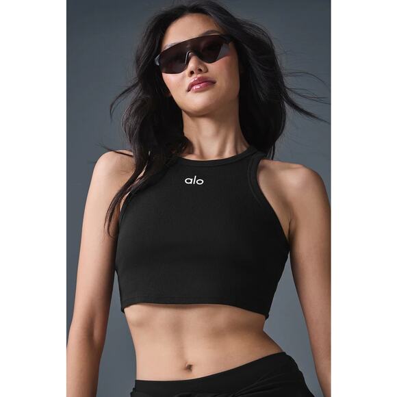 ALO Yoga Tops - Alo Aspire Cropped Ribbed Racerback Tank Top Black Small